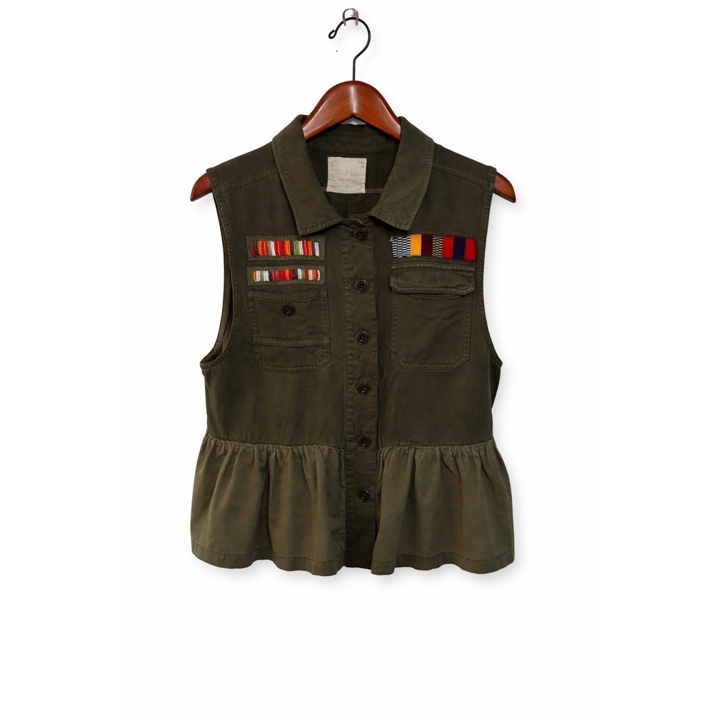 Altar'd State Olive Green Beaded Peplum Utility Vest Womens Large 41055AS